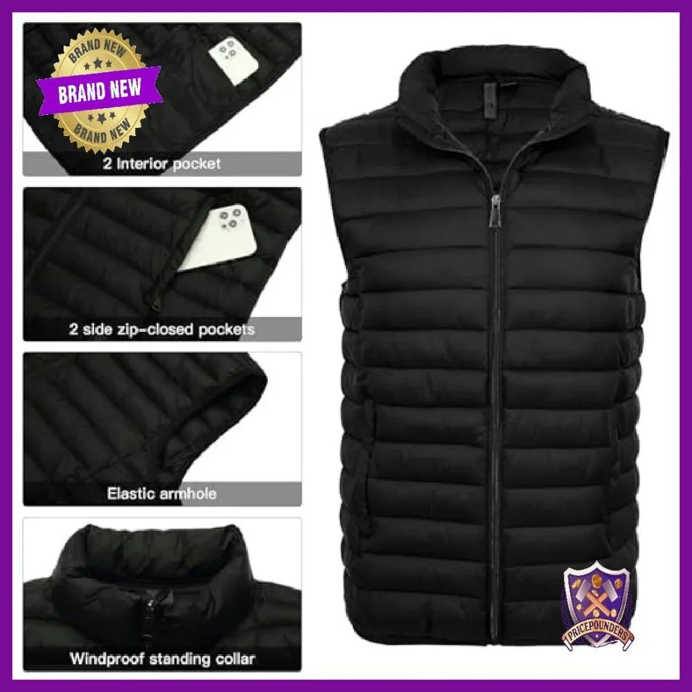 Men's Lightweight Puffer Vest Water-Resistant Windproof Outdoor Winter